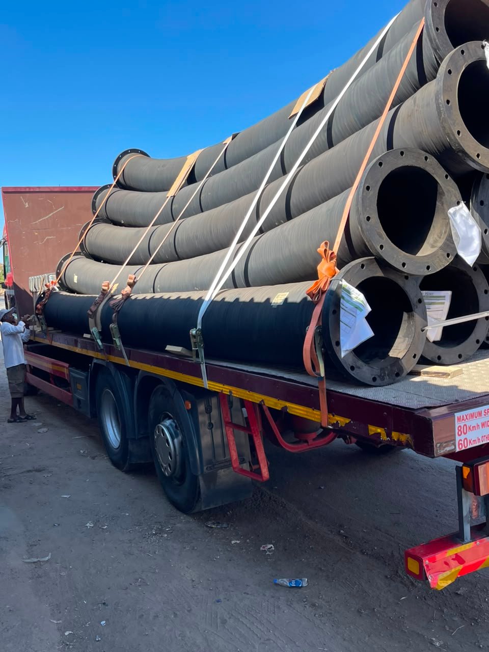 Long-haul truck transporting heavy industrial cargo